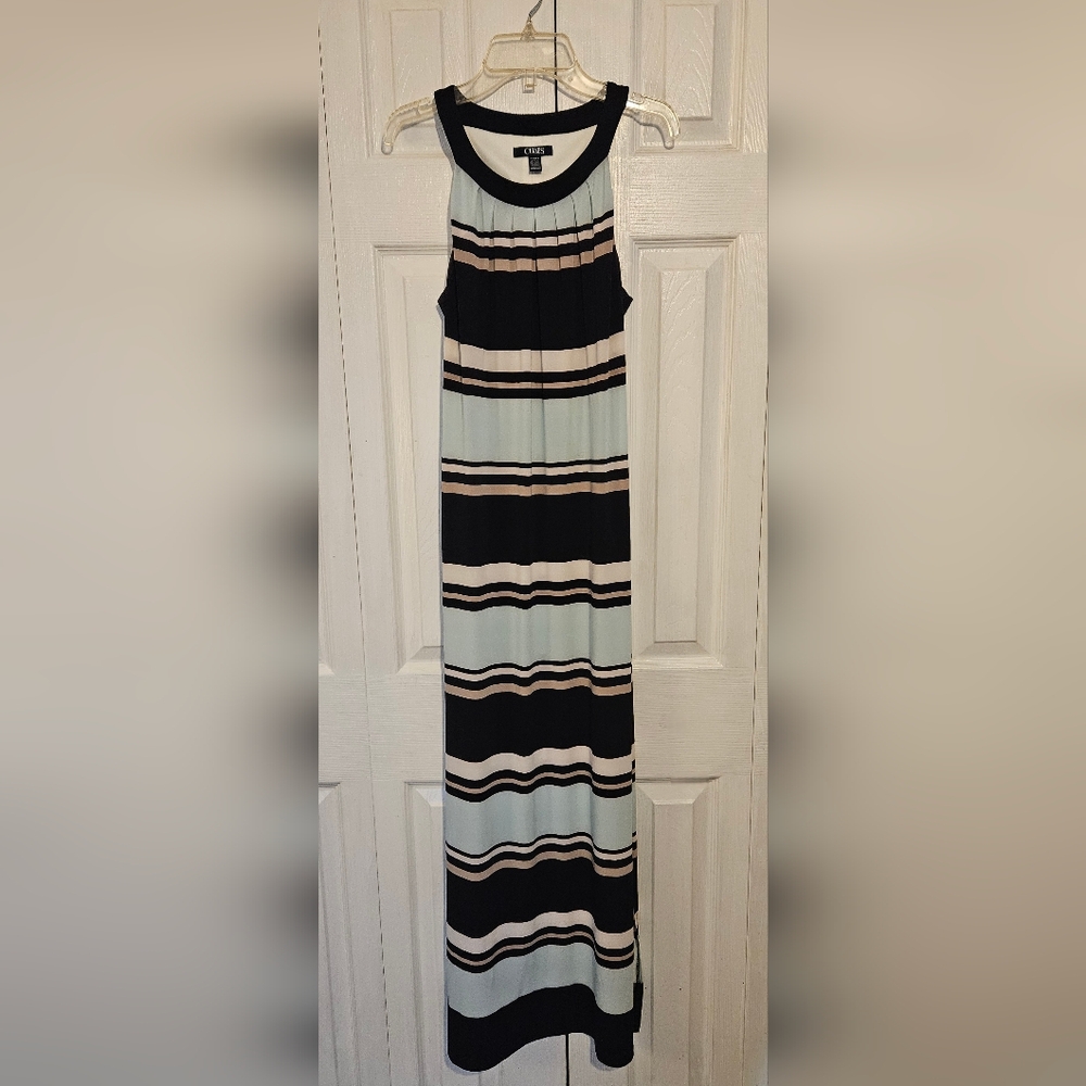 Chaps Navy and Cream Striped Maxi Dress